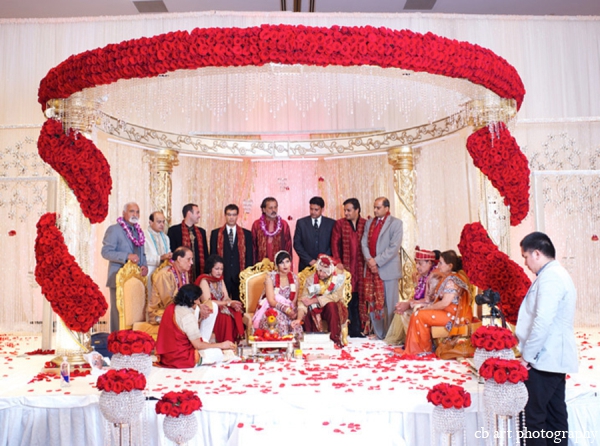 indian wedding tradition mandap red white floral