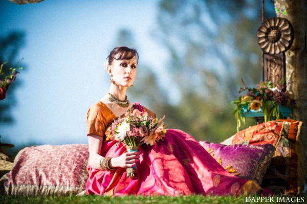 indian wedding bridal portrait outdoors colorful