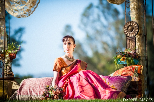 indian wedding bridal portrait outdoors colorful