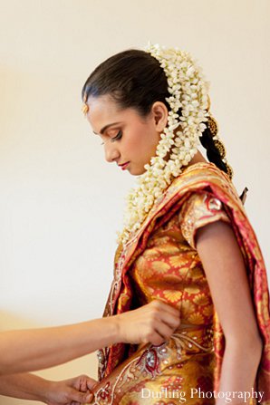 indian wedding bride getting ready sari