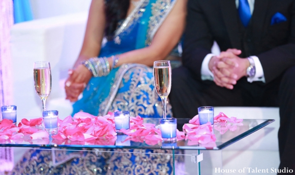 indian wedding reception bride groom champagne
