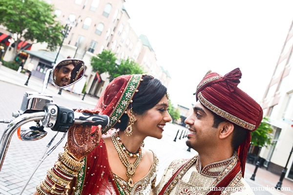 indian wedding bride groom city portrait motorcycle