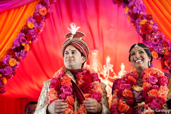 indian wedding bride groom mandap jai mala florals