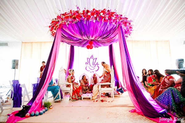 Indian Wedding Ceremony Purple Mandap Bride Groom Photo 11822