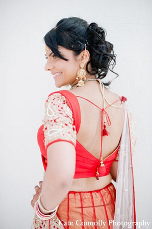 indian wedding bride hair blouse red lengha