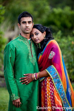 indian wedding bride groom colorful lengha portraits