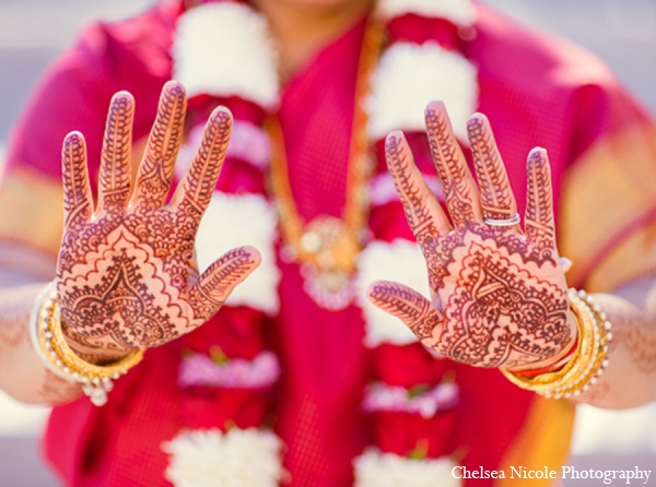 indian wedding bride mehndi red gold white