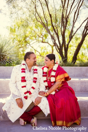 indian wedding portrait red white gold clothing