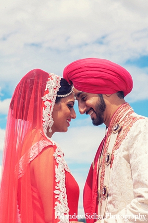indian wedding portraits sikh bride groom pink lengha