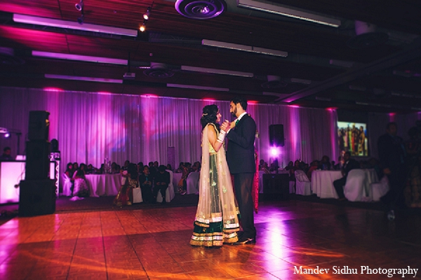 indian wedding reception bride groom first dance lengha