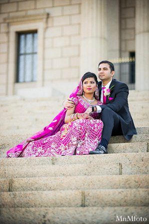 indian wedding portraits groom bride lengha