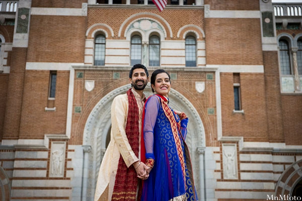 indian wedding outside portrait bride and groom low shot