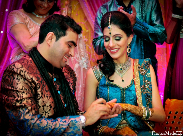 indian wedding bride groom fashion blue gold