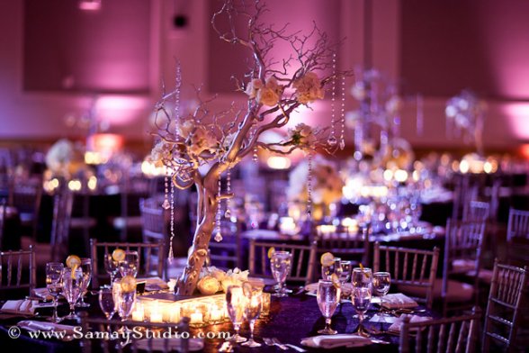 purple and green wedding table settings