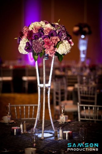 pink and purple wedding centrepieces