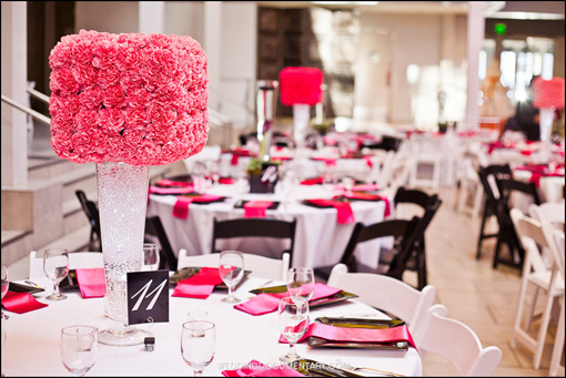 pink and black and zebra wedding decorations