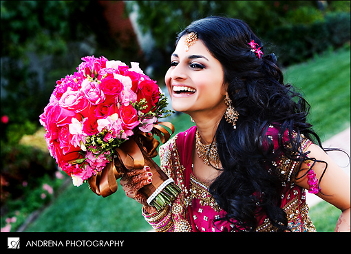 Purple indian bride with matching bouquet