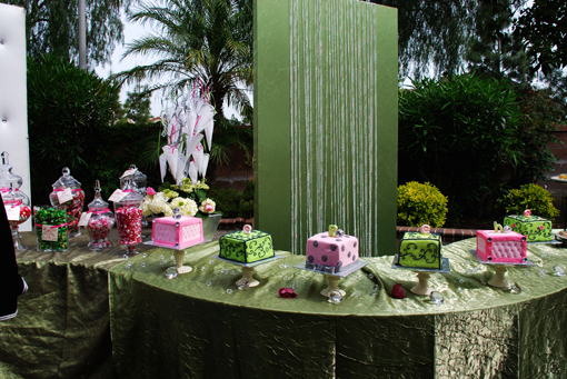 Indian wedding green and pink mehndi dessert table