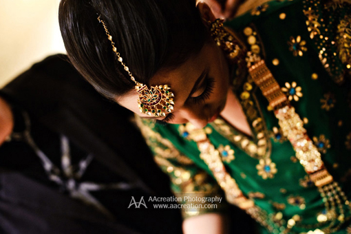 Indian wedding, green bridal lengha