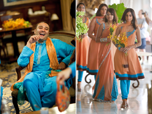 Indian wedding groomsman and bridesmaid blue