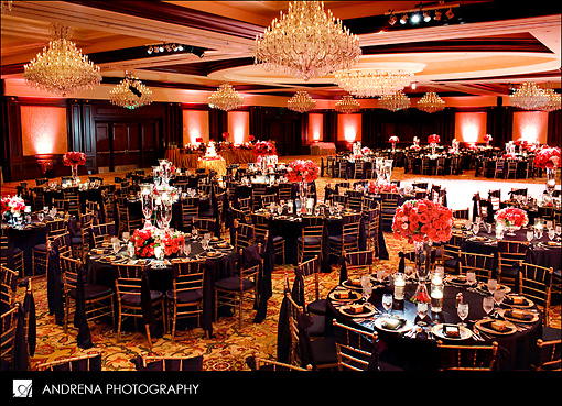 Indian wedding reception room navy and coral