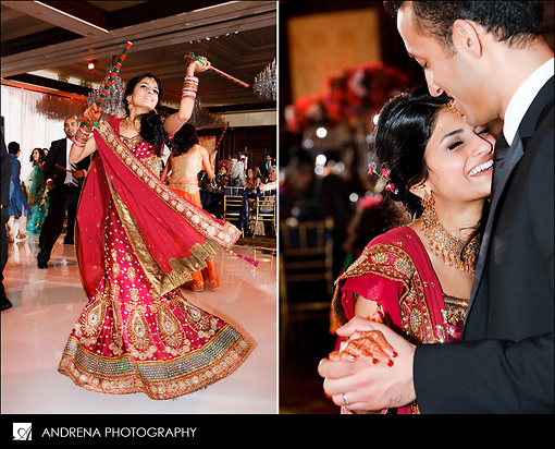 Indian bride and groom dancing