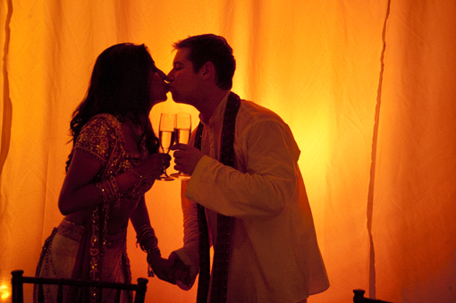 Indian wedding, indian bride and groom kiss