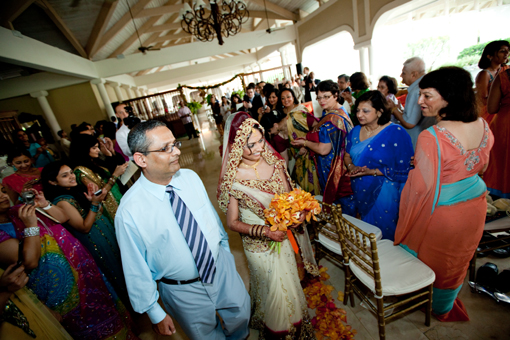 Indian wedding bride's enterance with dad