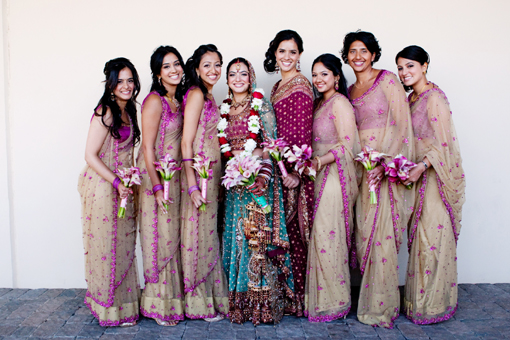 Indian-wedidng-bridesmaids-pink-sari