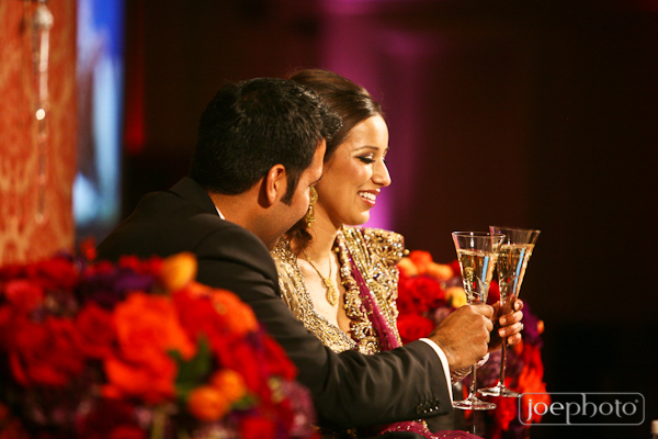 indian bride and groom at indian wedding reception