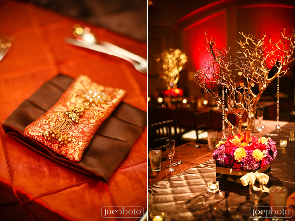 Indian wedding decor and floral for reception space.