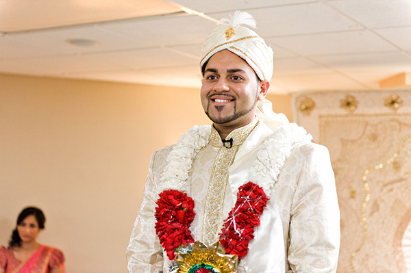 An Indian groom waits for his Indian bride at a Muslim wedding ceremony.