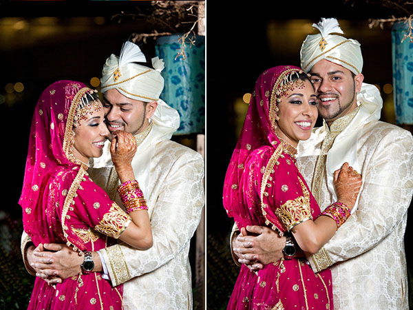 An Indian bride and groom at their Indian wedding.