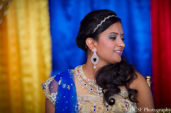 Indian bridal jewelry at an Indian wedding mehndi party.