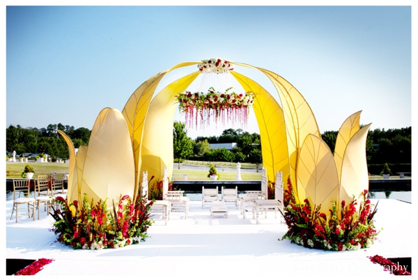 Modern mandap for outdoor Indian wedding decor ideas.