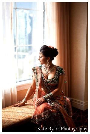 Indian wedding photographer captures indian bride in her bridal lengha and indian bridal jewelry set.