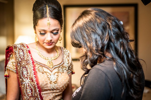 An Indian brides prepares for her Indian wedding ceremony in Atlanta, Georgia.