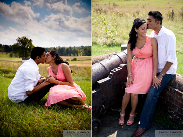 Indian bride and groom outdoor engagement photos.