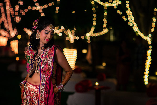 An Indian bride at her sangeet in Udaipur, India.