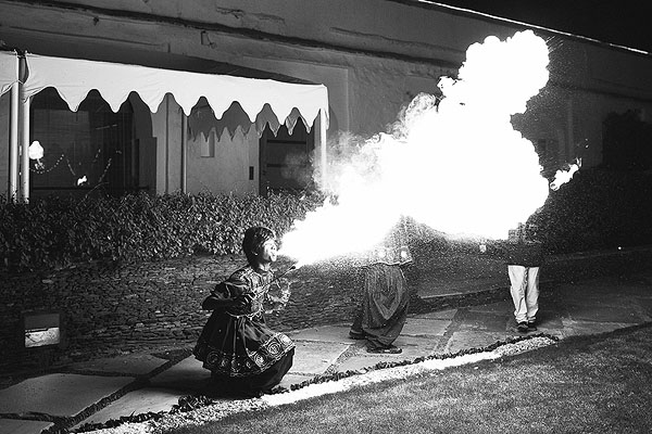 Fire breathers blow up the spot at a gorgeous sangeet in Udaipur, India.