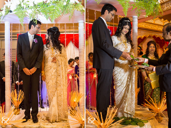 An Indian bride and groom exchanging wedding vows.