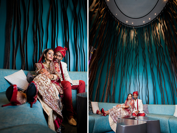 Artistic Indian wedding portraits of a modern Indian bride and groom.