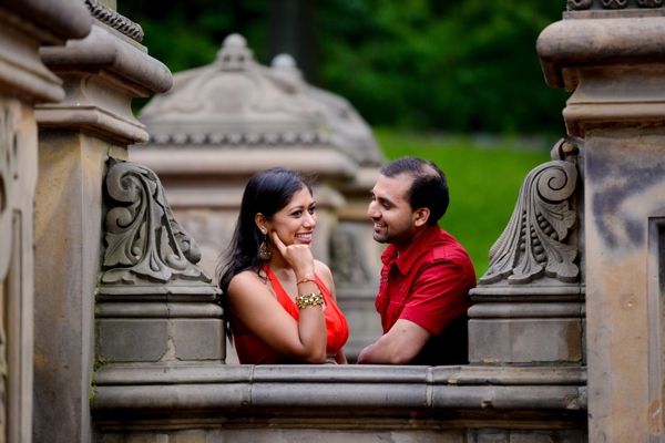 Indian wedding engagement shoot in park.