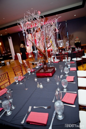 Indian wedding reception in black and red.