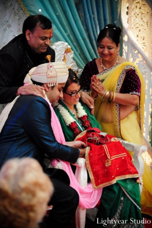 Indian bride and groom on their wedding altar.
