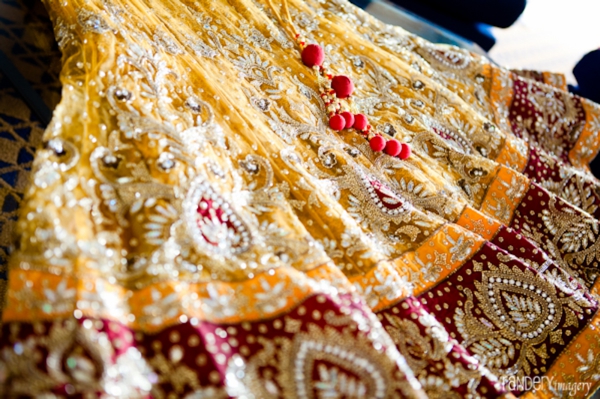 Indian wedding lengha in red and gold.