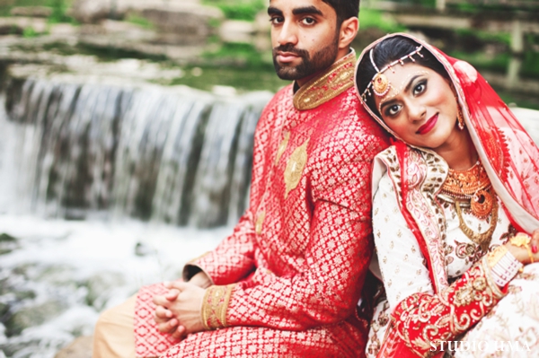 Indian bride and groom before indian wedding ceremony.