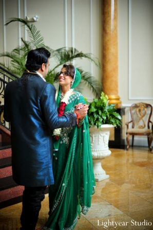 Indian bride and groom at their indian wedding venue.