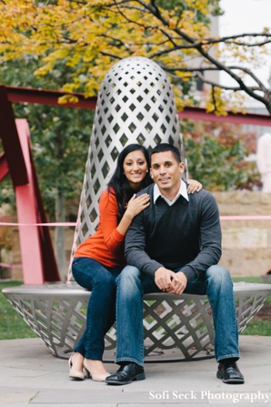 indian bride and groom take engagement portraits