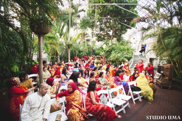 Indian wedding guests at a haldi.